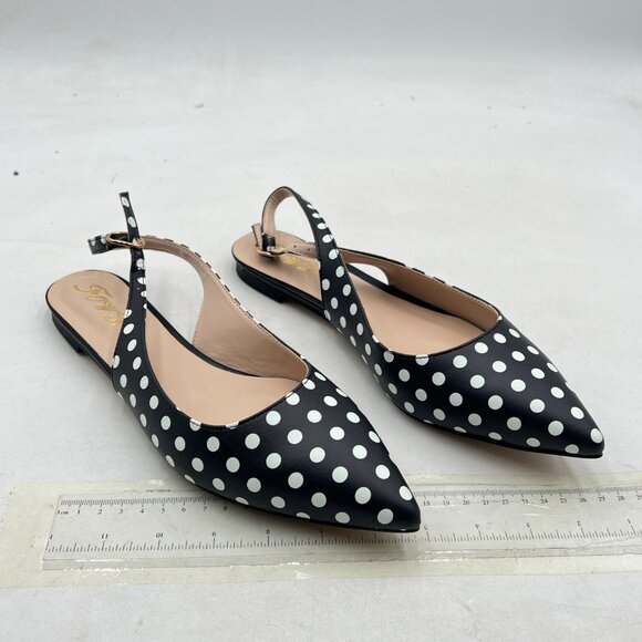 FOWT Black Polka Dots Pointed Toe Slingback Buckle Strap Womens Flats Shoes - Picture 4 of 8
